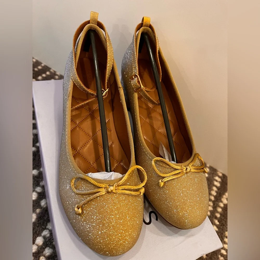 Aerosoles Milena Shoes Girls 3 Gold Metallic Glitter‎ Block Heel Ballet NIB Gift